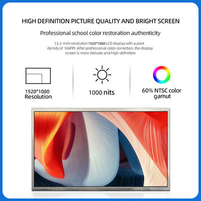 13.3 Inch EDP TFT LCD Display 1920*1080 Pixels 30 Pins Outdoor High Brightness Display Screen1000cd/M2